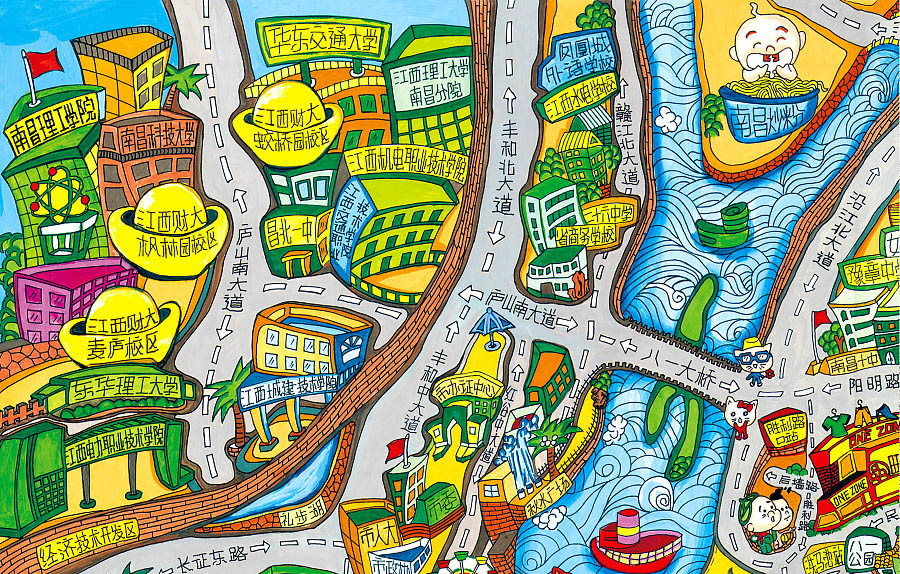 杨林街道手绘地图景区的历史见证
